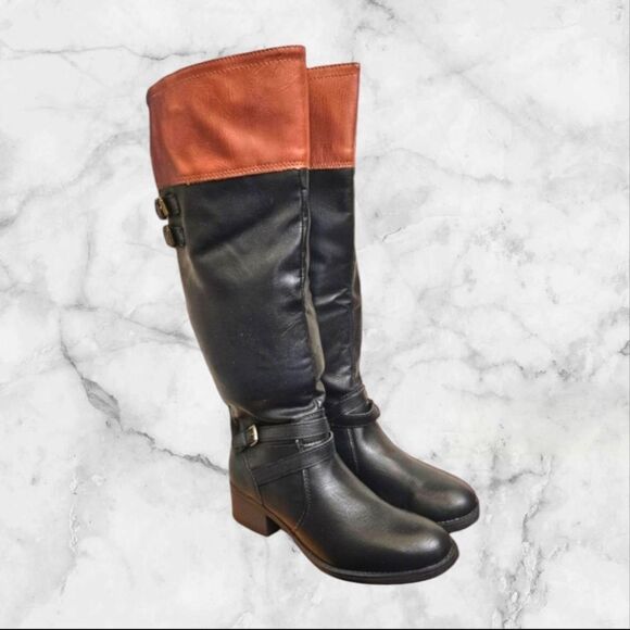 $35 FIRM! NIB RAMPAGE RAM-INDIANA Black/Cognac Knee High Boots 8.5 - Picture 2 of 13